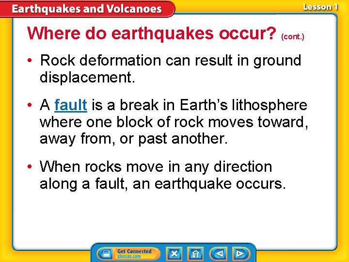 Where do earthquakes occur? (cont. ) • Rock deformation can result in ground displacement.