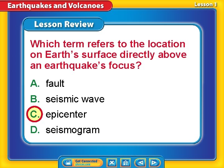 Which term refers to the location on Earth’s surface directly above an earthquake’s focus?