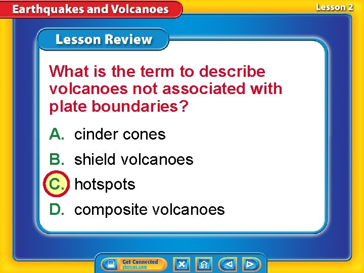 What is the term to describe volcanoes not associated with plate boundaries? A. cinder