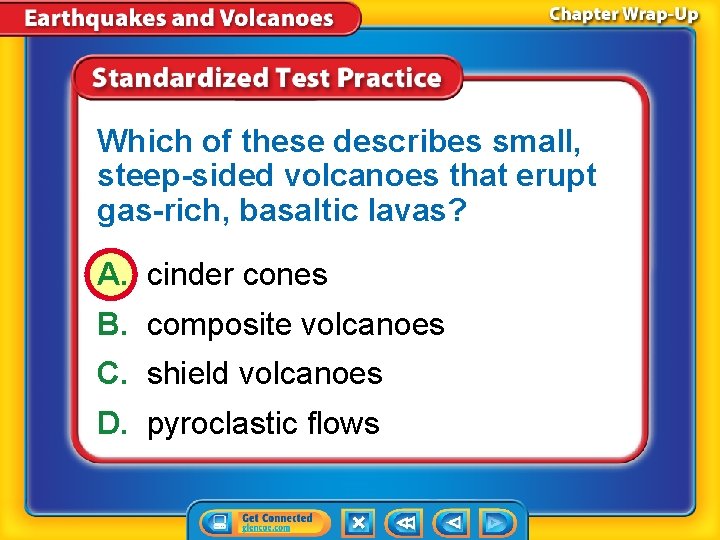 Which of these describes small, steep-sided volcanoes that erupt gas-rich, basaltic lavas? A. cinder