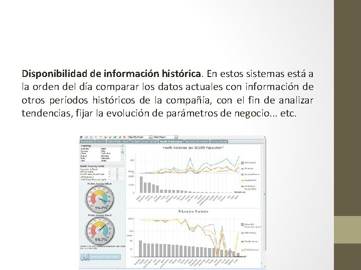 Disponibilidad de información histórica. En estos sistemas está a la orden del día comparar