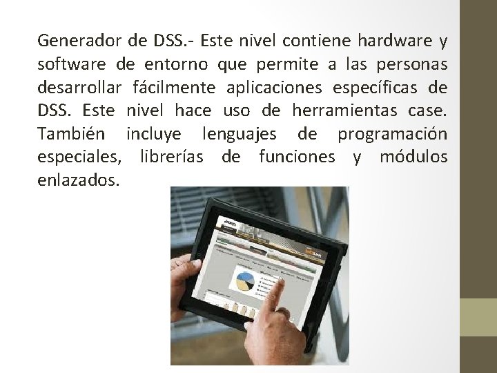 Generador de DSS. - Este nivel contiene hardware y software de entorno que permite