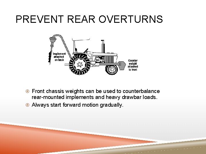 PREVENT REAR OVERTURNS Front chassis weights can be used to counterbalance rear-mounted implements and