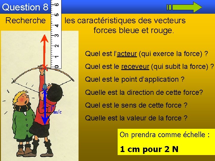 Question 8 Recherche les caractéristiques des vecteurs forces bleue et rouge. Quel est l’acteur