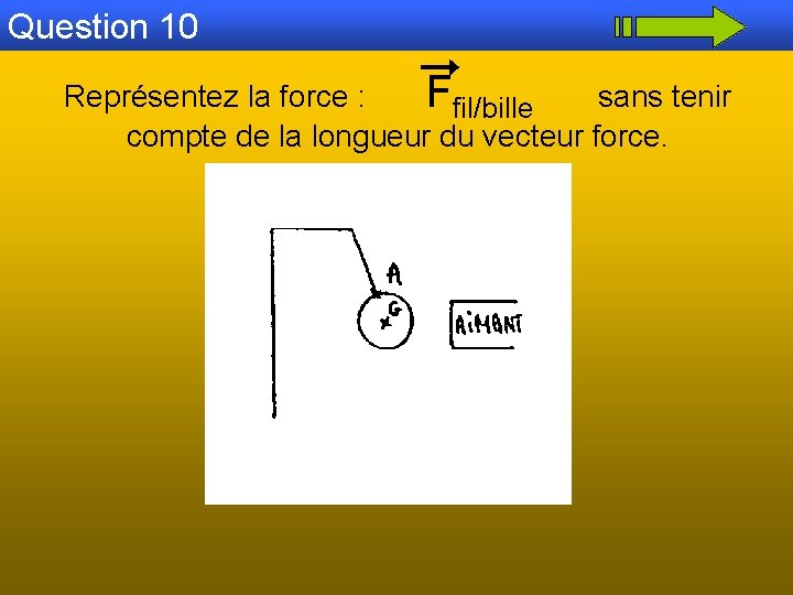 Question 10 Représentez la force : Ffil/bille sans tenir compte de la longueur du