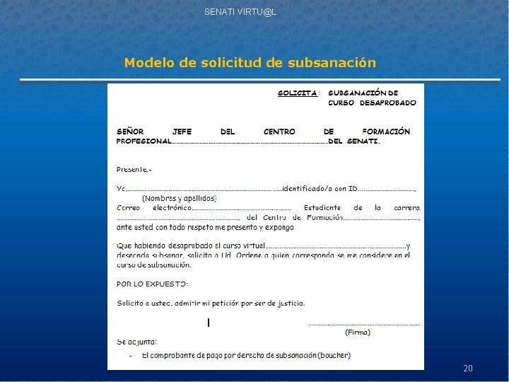 SENATI VIRTU@L Modelo de solicitud de subsanación 20 