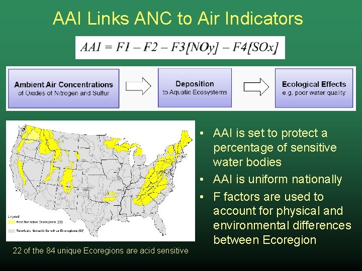 AAI Links ANC to Air Indicators 22 of the 84 unique Ecoregions are acid