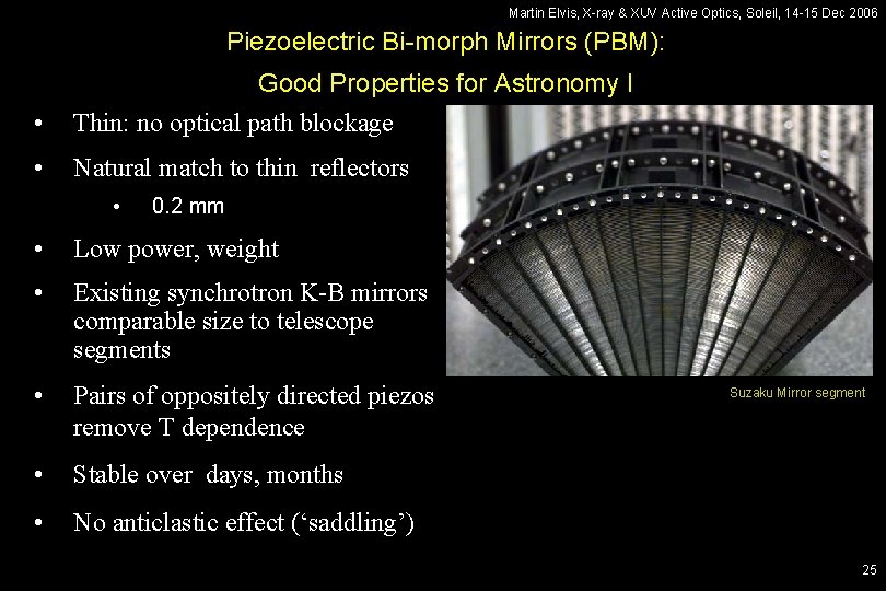 Martin Elvis, X-ray & XUV Active Optics, Soleil, 14 -15 Dec 2006 Piezoelectric Bi-morph