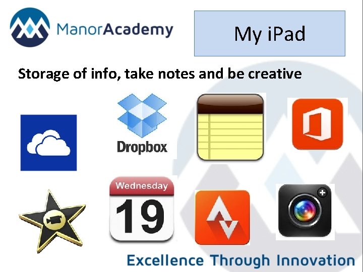 My i. Pad Storage of info, take notes and be creative 