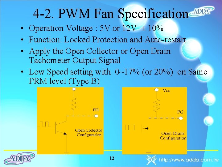 4 -2. PWM Fan Specification • Operation Voltage : 5 V or 12 V