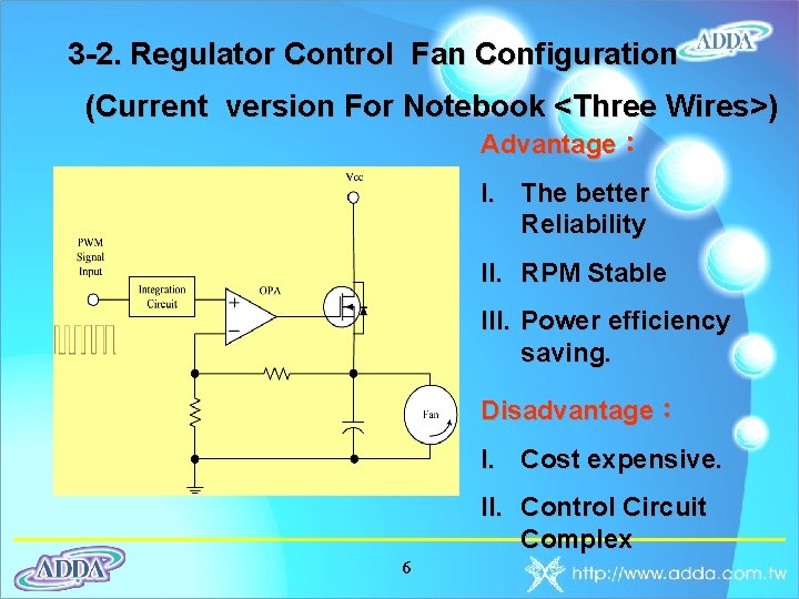 3 -2. Regulator Control Fan Configuration (Current version For Notebook <Three Wires>) Advantage： I.