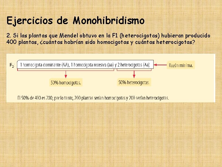 Ejercicios de Monohibridismo 2. Si las plantas que Mendel obtuvo en la F 1