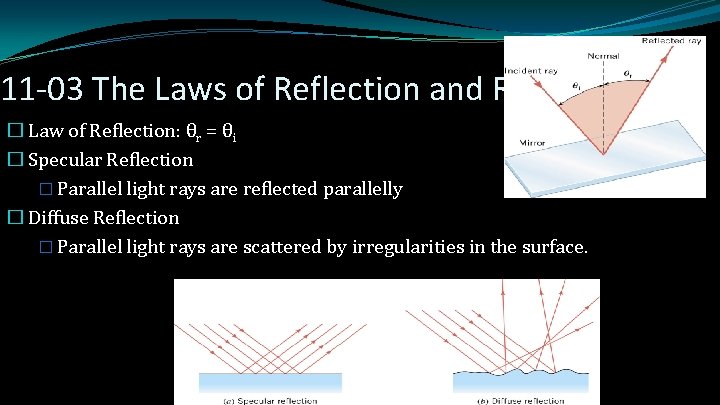 11 -03 The Laws of Reflection and Refraction � Law of Reflection: θr =