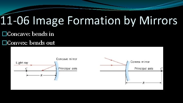 11 -06 Image Formation by Mirrors �Concave: bends in �Convex: bends out 