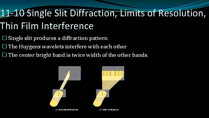 11 -10 Single Slit Diffraction, Limits of Resolution, Thin Film Interference � Single slit