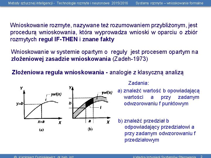 Metody sztucznej inteligencji - Technologie rozmyte i neuronowe 2015/2016 Systemy rozmyte – wnioskowanie formalne