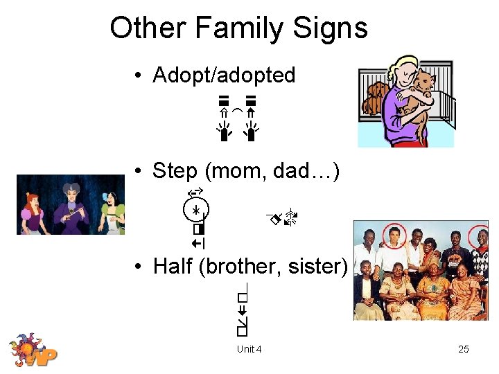 Other Family Signs • Adopt/adopted • Step (mom, dad…) • Half (brother, sister) Unit
