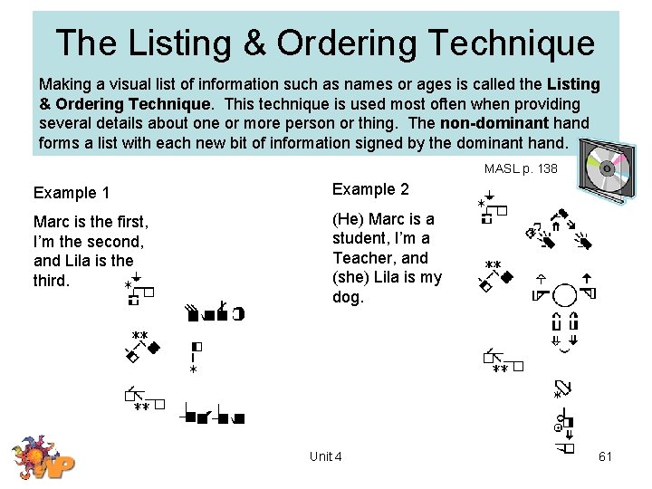 The Listing & Ordering Technique Making a visual list of information such as names