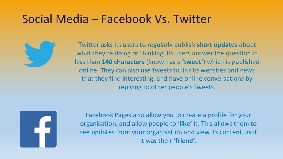 Social Media – Facebook Vs. Twitter asks its users to regularly publish short updates