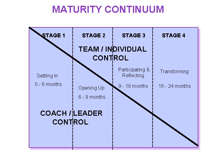 MATURITY CONTINUUM STAGE 1 STAGE 2 STAGE 3 STAGE 4 TEAM / INDIVIDUAL CONTROL