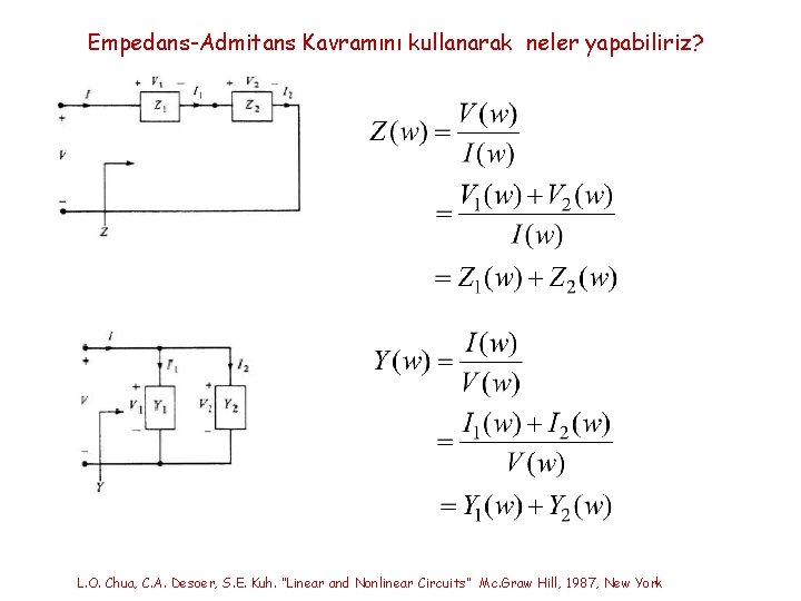 Empedans-Admitans Kavramını kullanarak neler yapabiliriz? L. O. Chua, C. A. Desoer, S. E. Kuh.