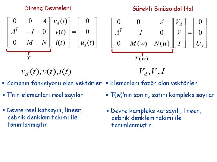 Direnç Devreleri Sürekli Sinüsoidal Hal § Zamanın fonksiyonu olan vektörler § Elemanları fazör olan