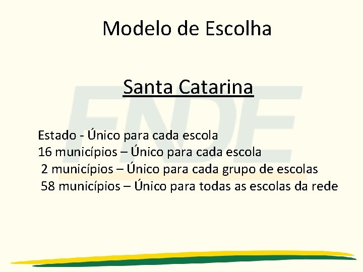 Modelo de Escolha Santa Catarina Estado - Único para cada escola 16 municípios –