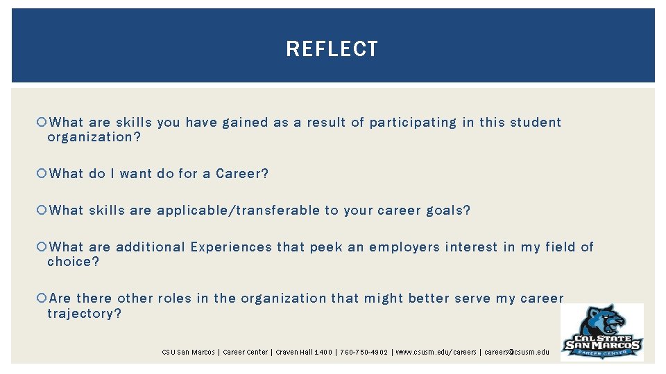 REFLECT What are skills you have gained as a result of participating in this