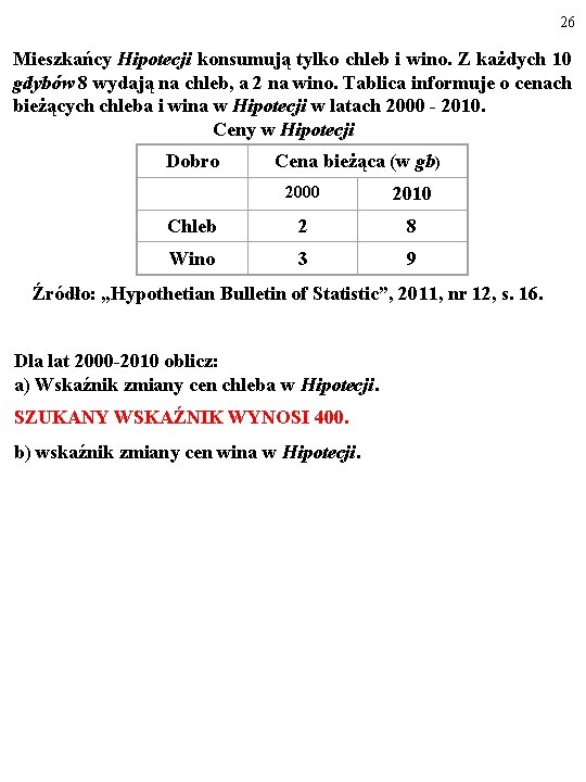 26 Mieszkańcy Hipotecji konsumują tylko chleb i wino. Z każdych 10 gdybów 8 wydają