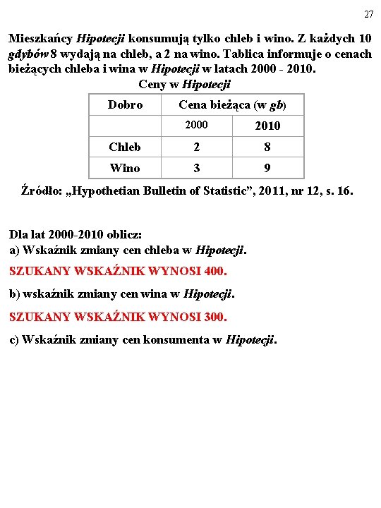 27 Mieszkańcy Hipotecji konsumują tylko chleb i wino. Z każdych 10 gdybów 8 wydają