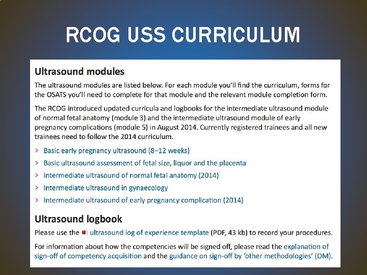 RCOG USS CURRICULUM 