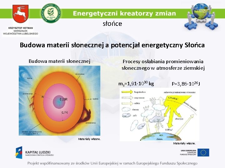 słońce Budowa materii słonecznej a potencjał energetyczny Słońca Budowa materii słonecznej Procesy osłabiania promieniowania