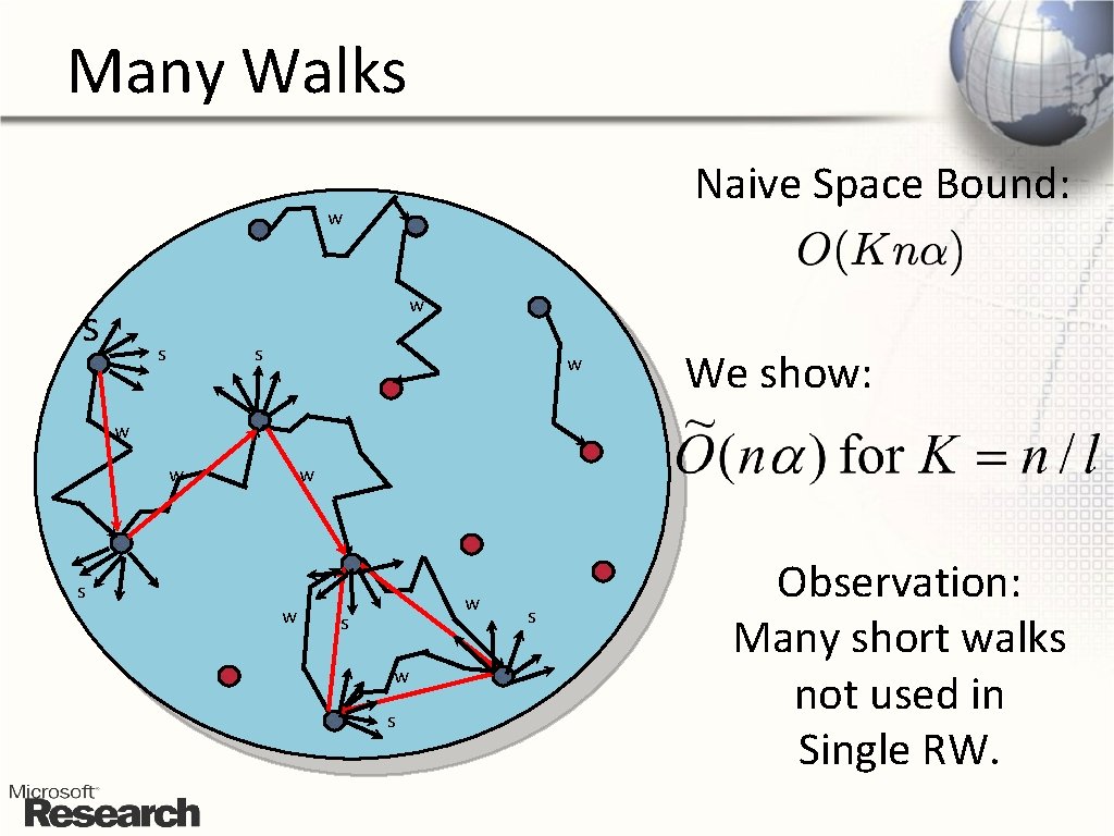 Many Walks Naive Space Bound: w w s s s w We show: w