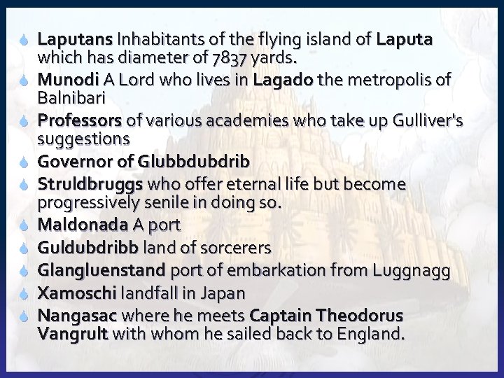 S S S S S Laputans Inhabitants of the flying island of Laputa which