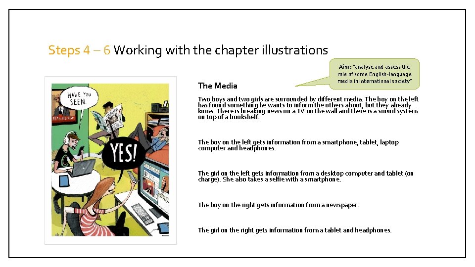 Steps 4 – 6 Working with the chapter illustrations The Media Aim: “analyse and