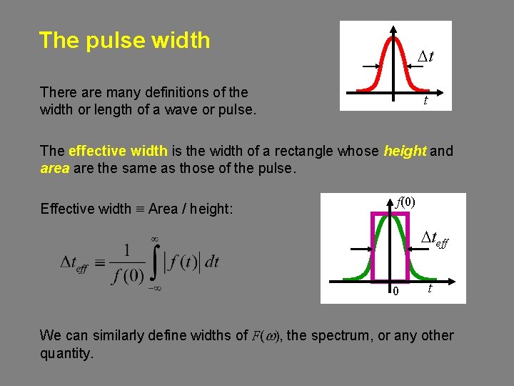 The pulse width Dt There are many definitions of the width or length of