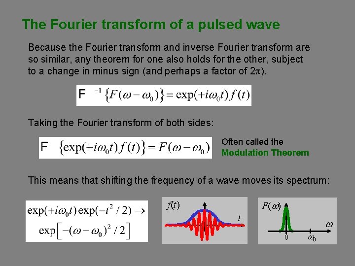 The Fourier transform of a pulsed wave Because the Fourier transform and inverse Fourier