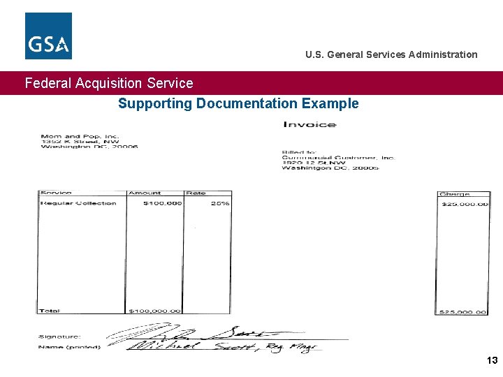 U. S. General Services Administration Federal Acquisition Service Supporting Documentation Example 13 