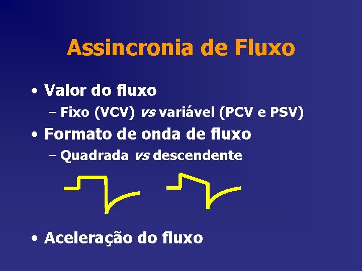 Assincronia de Fluxo • Valor do fluxo – Fixo (VCV) vs variável (PCV e