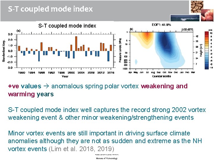 S-T coupled mode index +ve values anomalous spring polar vortex weakening and warming years