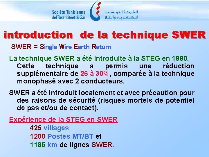 introduction de la technique SWER = Single Wire Earth Return La technique SWER a