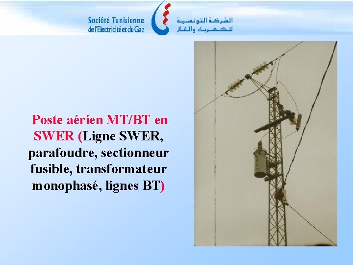  Poste aérien MT/BT en SWER (Ligne SWER, parafoudre, sectionneur fusible, transformateur monophasé, lignes