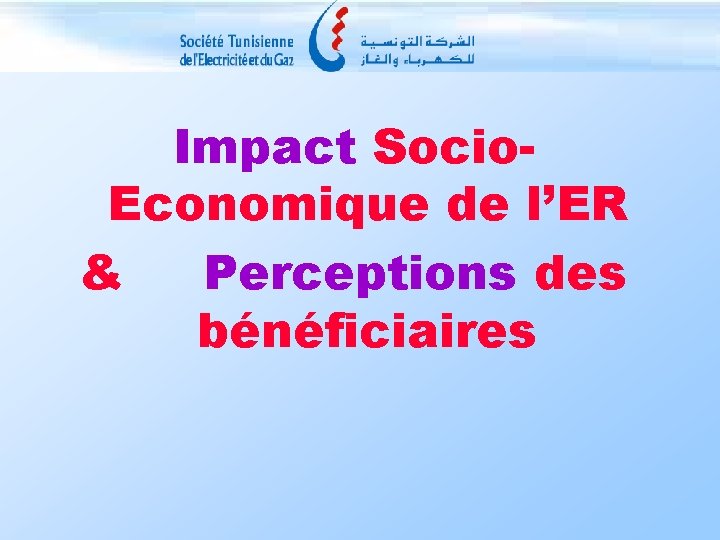 Impact Socio. Economique de l’ER & Perceptions des bénéficiaires 