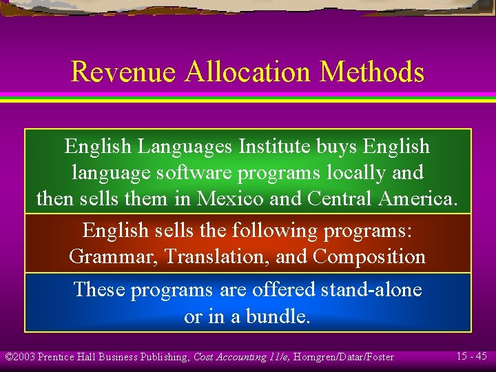 Revenue Allocation Methods English Languages Institute buys English language software programs locally and then