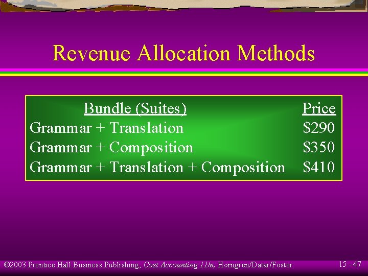 Revenue Allocation Methods Bundle (Suites) Grammar + Translation Grammar + Composition Grammar + Translation