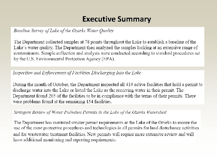 Executive Summary Executive Summary
