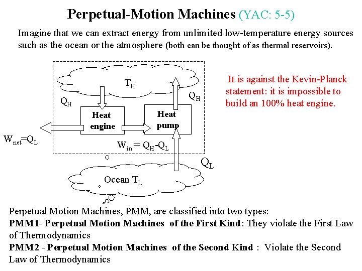 Perpetual-Motion Machines (YAC: 5 -5) Imagine that we can extract energy from unlimited low-temperature