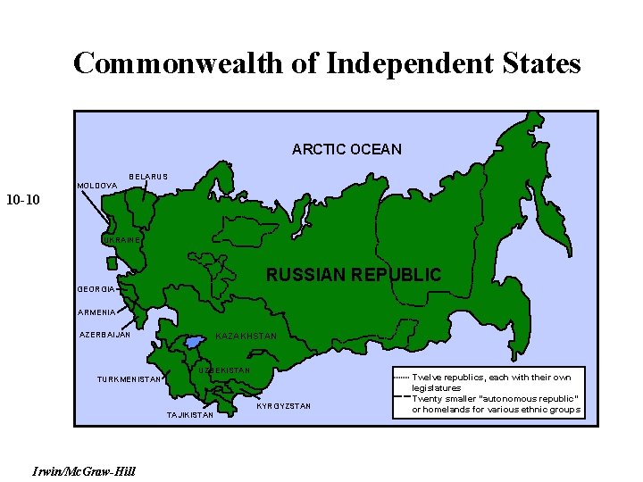 Commonwealth of Independent States ARCTIC OCEAN MOLDOVA BELARUS 10 -10 UKRAINE RUSSIAN REPUBLIC GEORGIA