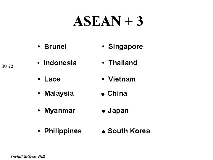 ASEAN + 3 10 -22 • Brunei • Singapore • Indonesia • Thailand •