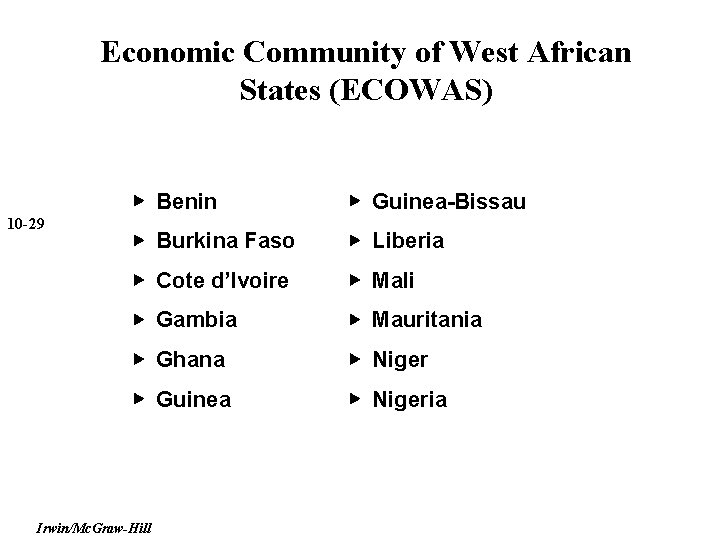 Economic Community of West African States (ECOWAS) 10 -29 ▶ Benin ▶ Guinea-Bissau ▶